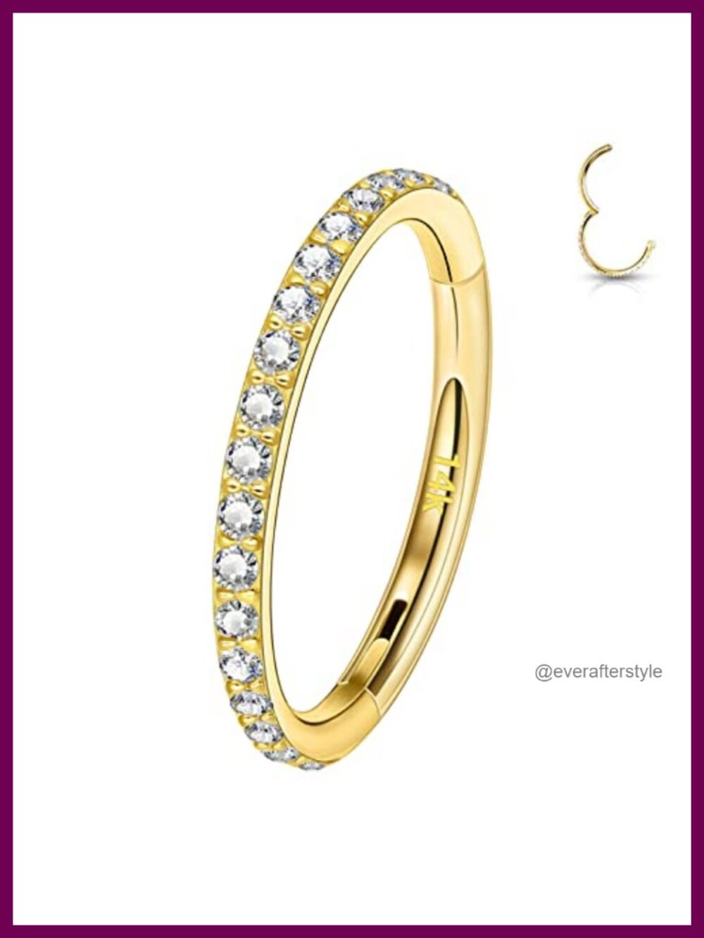 14k Gold Septum Ring CZ Simulated Diamond Hinged Hoop Nose Helix Tragus